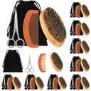 Maitys 10 Sets Beard Brush and Comb Set Bulk Boar Bristle Beard Brush Comb Scissors Kit Gifts for Men Father Colleague Employee Appreciation (Oval)