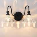 Vintage Bathroom Light Fixtures Over Mirror, 2-Light Black Wall Sconce Lighting with Flower Glass Shade, Farmhouse Vanity Lights for Bedroom Kitchen Living Room Hallway Light