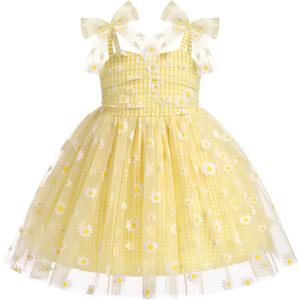 Baby Girls Tutu Dress Summer Sleeveless Backless Princess Birthday Party Dresses Sequin Ruffle Tulle Bowknot Sundress (3-4T, Yellow Daisy)