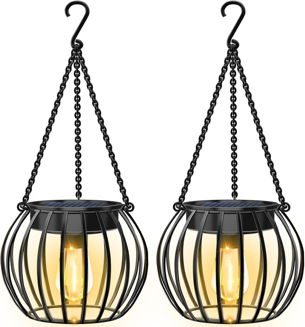 UBright Solar Lights Lanterns Outdoor Waterproof Hanging Solar Garden Lights for Outside Outdoor Lanterns Decorative for Yard Patio, 2 Pack (Standard, Warm White)