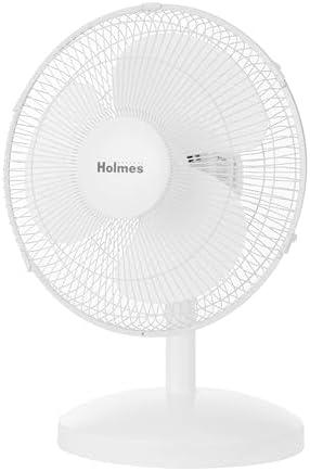 HOLMES 12" Table Fan, 75° Oscillation, 3 Speeds, 15° Adjustable Head Tilt, Ideal for Home, Bedroom or Office, White