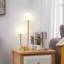 Mid Century Modern Globe Table Lamp Gold U-Shape Glass Table lamp 2-Globe Bedside Lamp with LED G9 Light Source Ideal for Bedroom & Office
