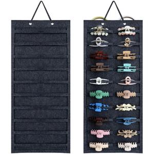 SMUK Claw Clip Organizer for Women, Hanging Mount Hair Clips Holder Organizer for Girls, Hair Bow Claw Clip Stand Storage for Wall, Door, Closet, Horizontal Dark Gray