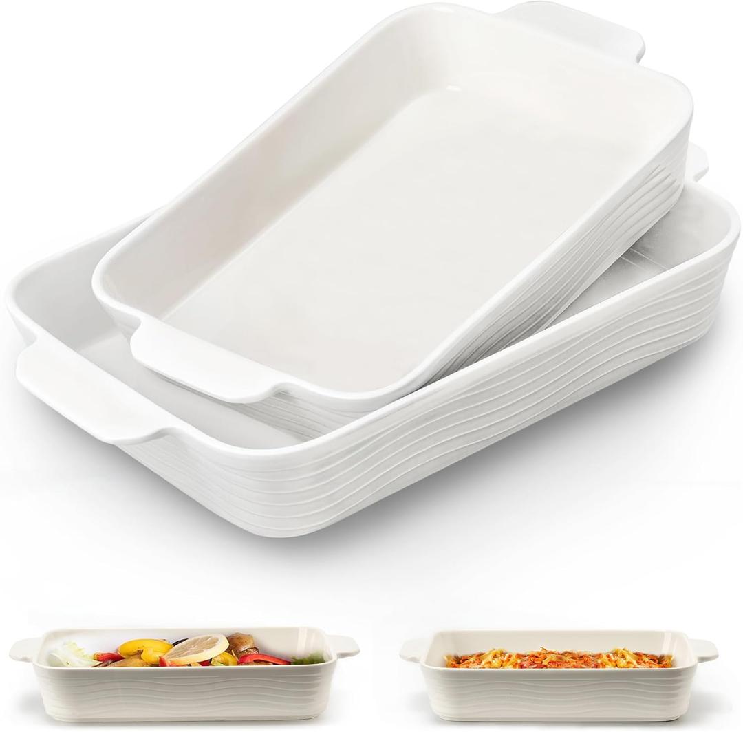 Jemirry Ceramic Baking Dish Set, Casserole Dishes for Oven, Square Porcelain Bakeware Set with Handles, Lasagna Baking pan for Cooking, Perfect for Baking and Serving, Housewarming, Halloween, Thanksgiving, Christmas, New Year-White