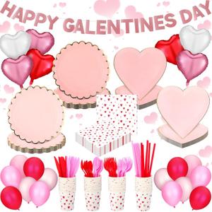 133 Pcs Happy Galentine's Day Decorations Tableware with Banner Heart Foil Latex Balloons and Plates, Napkins, Cups Dinnerware Sets for Galentine's Day Party Supplies, Serve 16 Guest