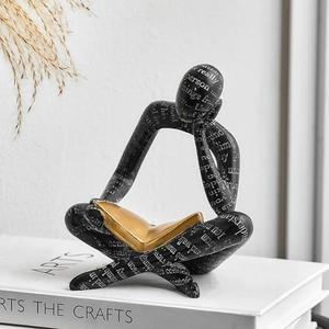Black Decor Reading Statues for Home Decor Modern Abstract Thinker Sculptures Bookshelf Shelf Decorations Resin Figurines for Living Room Office Coffee Table Gifts for Men