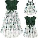 AWIBMK Mommy and Me Matching Dresses Leopard Ruffled Midi Dress Summer Solid Color Stripe Mom Daughter Matching Outfits (Green) Medium