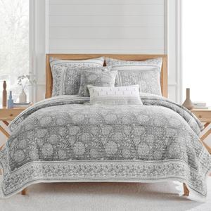Levtex Home Adare Grey Reversible Full/Queen Quilt Set (88x92in) with 2 Pillow Shams (26x20in) - Floral Bedding - Grey White - Cotton Full/Queen Size Quilt Bedding Set - Lightweight, Soft, Pre-Washed