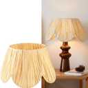 Raffia Lamp Shade for Table Lamps, Scalloped Wicker Small Lampshade for Living Room, Bedroom, or Desk Lamp, Boho Spider Pleated Lamp Shade (8.3T x 13B x 7.5H) (Base & Bulb NOT included)