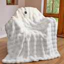 Anysay Heated Blanket Throw Size ith 1/2/4/6/8 Hours Auto-Off 10 Heat Level, Throw 50" x 60"  Cozy Faux Rabbit Fur Bubble Electric Blanket with Overheat Protection(White)