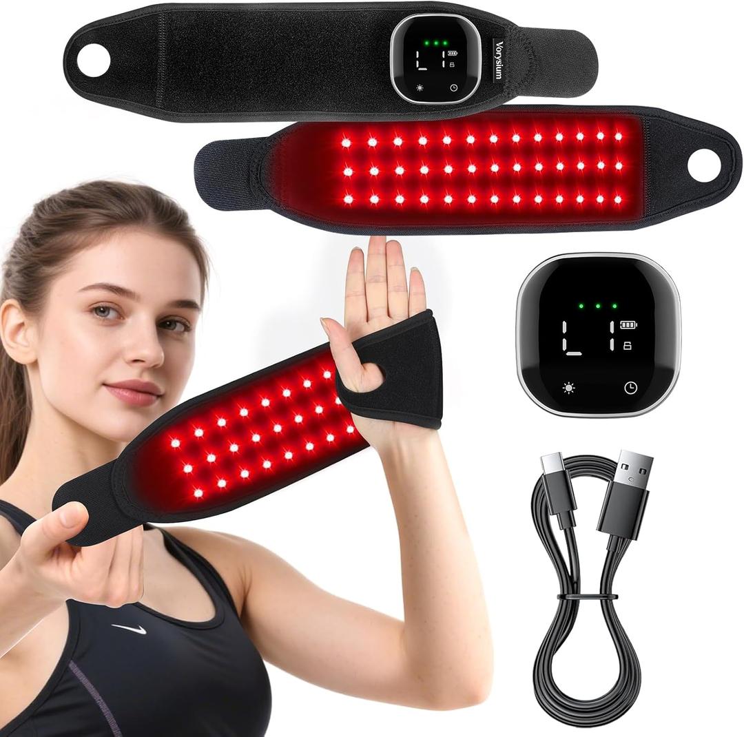 Red Light Therapy Wrist Wrap, 36 LEDs with Soothing Heat, Rechargeable Therapy Device for Joint & Muscle Comfort, Black Support Brace with Black Edging