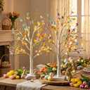 Baquler 2 PC Easter Decorations Lighted Easter Birch Tree with Hanging Eggs Tabletop Decor Artificial Pre Lit Tabletop Trees 24 Inch Spring Decorations for Home Indoor Table Centerpiece, Easter