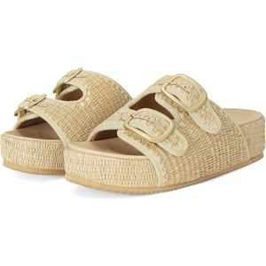 Raffia Platform Sandals with Double Buckle – Neutral Beige 6.5