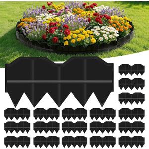 Landscape Edging No Dig, Garden Edging Border with 20Pcs Stakes, Plastic Flower Bed Border Flexible for Landscaping, Lawn Patio, Pathway, Black (20)