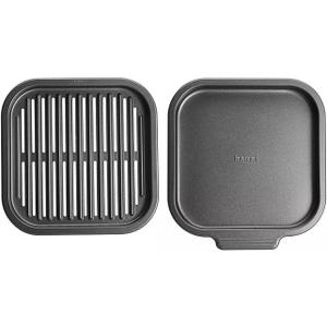 Instant Pot Air Fryer Grill Pan Set - 2-Piece Nonstick Baking Trays for Meat, Fish, Veggies - Aluminized Steel Pans for Air Fryer/Oven Use - Crisp Tray & Rack Kitchen Essential (8" x 8.5")