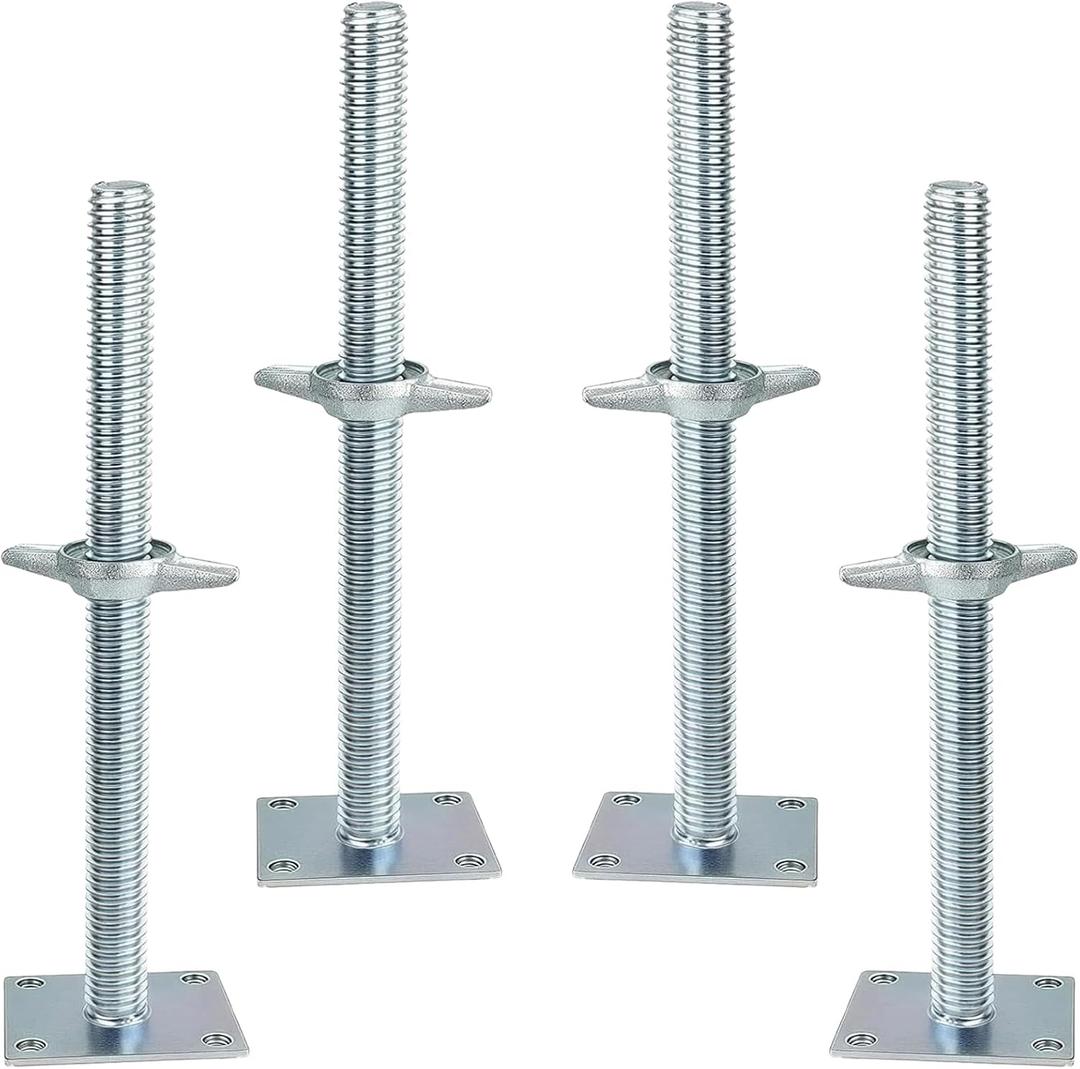 4 Pack Screw Scaffolding Jack, 24" Adjustable Scaffold Leveling Jacks, Solid Screw Jack Stands with Base Plate, for Baker Style Scaffolding