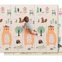 UANLAUO Baby Play Mat,71"x 79"Extra Large Playmats, Foldable Baby Play Mat for Floor, Non-Toxic Tummy Time and Crawling Playmat, Thick Foam Play Mat for Baby, Reversible Portable for Infant, Toddler (79x71x0.4 Inch, Bear+ Jungle+ Party)