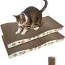 Cat Scratching Board, Corrugate Cat Scratcher for Indoor Cats with Catnip, Cat Scratch Pad with Premium Scratch Textures Design, Cardboard Cat Scratcher with Double-Sided Usability (Pack of 2)