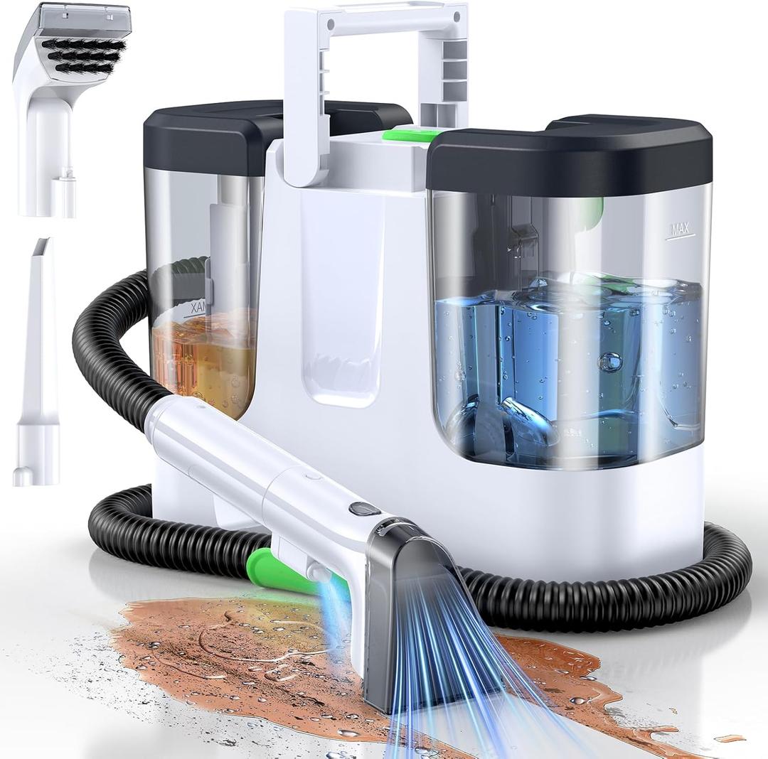 Portable Carpet & Upholstery Cleaner, 18Kpa Carpet Cleaner Machine for Deep Stain Removal, Spot Cleaner for Pet Accidents, Area Rugs, Stairs, Car Seats & Couches, Includes Tools & Self-Cleaning (Black & White)