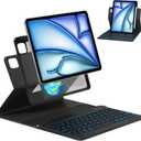 Magnetic 360 Rotatable Wireless Bluetooth Keyboard Case for iPad Air 13 (M2) & Pro 12.9 (6th/5th/4th/3rd Gen) - 7 Colors Backlit Detachable Folio Cover (Black)