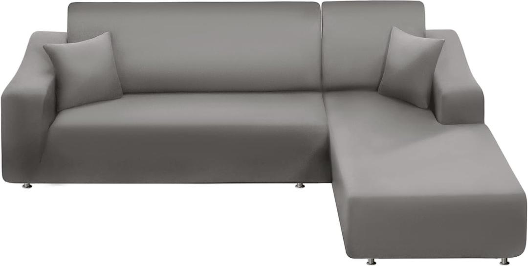 NAISI Couch Cover L Shape 2 Pieces Sofa Cover Soft Stretch Slipcovers with 2pcs Pillowcases Furniture Protector Sectional Couch Covers 3 Seater + 3 Seater(Silver Grey)