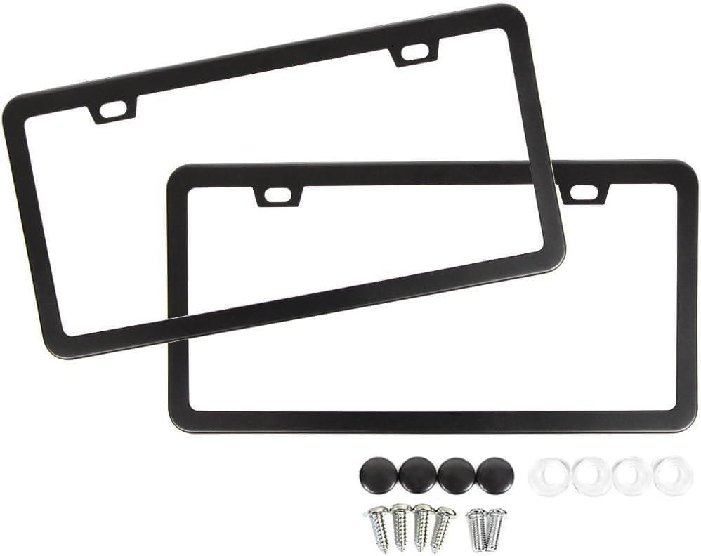 SunplusTrade License Plate Frame Black Matte Powder Coated Aluminum with Screw Caps (2 Pieces)