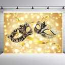 PHMOJEN 10x7ft Gold Masks Backdrop Masquerade Mardi Gras Party Banner Photography Background Vinyl Photo Studio Props LYPH976