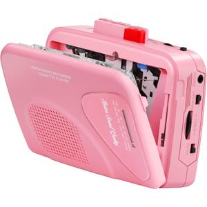 Cassette Player Tape Recorders AM/FM Radio, Portable Tape Player Records Built in Speakers Manual Record - 2AA Battery Or DC 5V Supply with 3.5MM Earphone- Pink