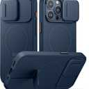SURITCH for iPhone 15 Pro Case with Magnetic Camera Slide Cover and Adjustable Kickstand, Compatible with MagSafe, Shockproof Bumper Case Slim Protective Cover 6.1 Inch, Blue