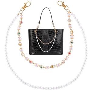 Hzopcw Punk Pants Chain, Rhinestone Flower Pearl Belt Charms, Alloy Wallet Chain Clothing Accessories for Jeans Pants Trouser Belts Streetwear Bags- Gold & White