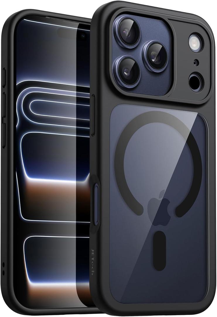 JETech Magnetic Case for iPhone 17 Pro Max 6.9-Inch Compatible with MagSafe, Shockproof Phone Bumper Cover, Solid Color Matte TPU Frame, Anti-Scratch Clear Back (Black)
