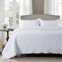 HoneiLife Quilt Set King Size - 3 Piece Embroidered Microfiber Bedspread Reversible Coverlet Lightweight Bedcover Paisley Pattern Bedding Set All Season Quilts-White