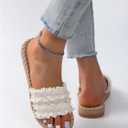 Women's Raw Trim Flat Sandals Single Band Open Toe Summer Vacation Beach Slides (9.5, Beige)