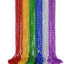 Mardi Gras Beads, 24PCS Metallic Colorful Bead Necklace Party Favors, 6 Kinds of 33" Beaded Necklace Costume Women Men Stuff, Festival Parade Throw Accessories for Wedding Birthday Celebrations