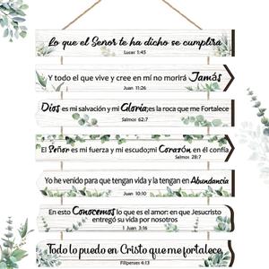bible verses wall decor in Spanish Inspirational Christian Wall Art Wooden Christian Scripture Meditation Sign for Home Office Kitchen Bedroom(Greenery)