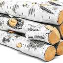 Gas Fireplace Logs, Birch Logs 7pcs Fake Fireplace Insert, Faux Ceramic White Birch Wood Firepit Firebowl Indoor or Outdoor Decor