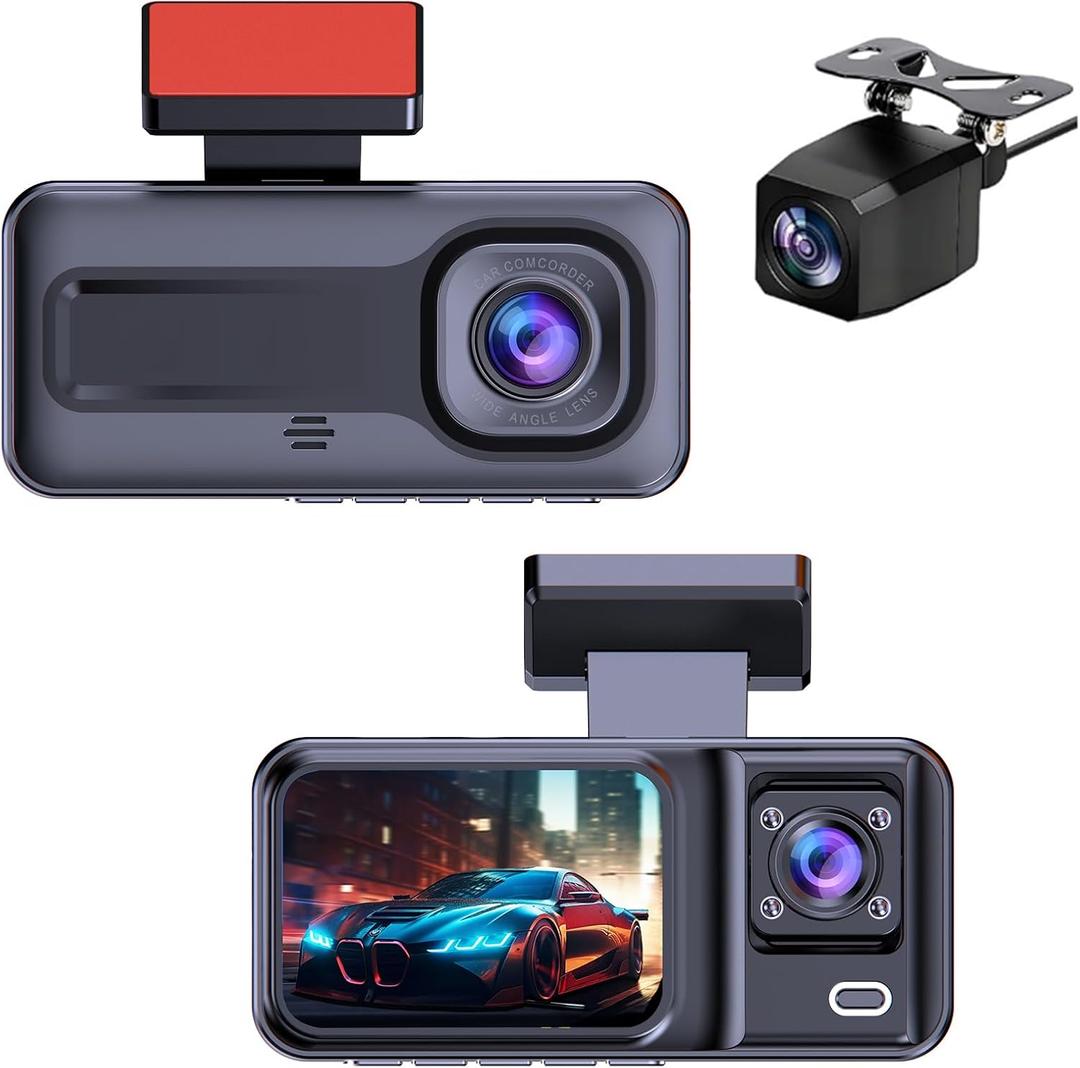 1080P Dash Camera for Car,3 Channel Dash Cam Front and Rear Inside G-Sensor, 3.16 IPS Screen, 24Hr Parking, 170Wide Angle, Loop Recording, IR Night Vision (A98 3channel)