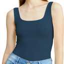 POSESHE Women's Plus Size Bodysuit Square Tank Top Sexy Body Suit For Curvy Women, M-5XL (Denin Blue)
