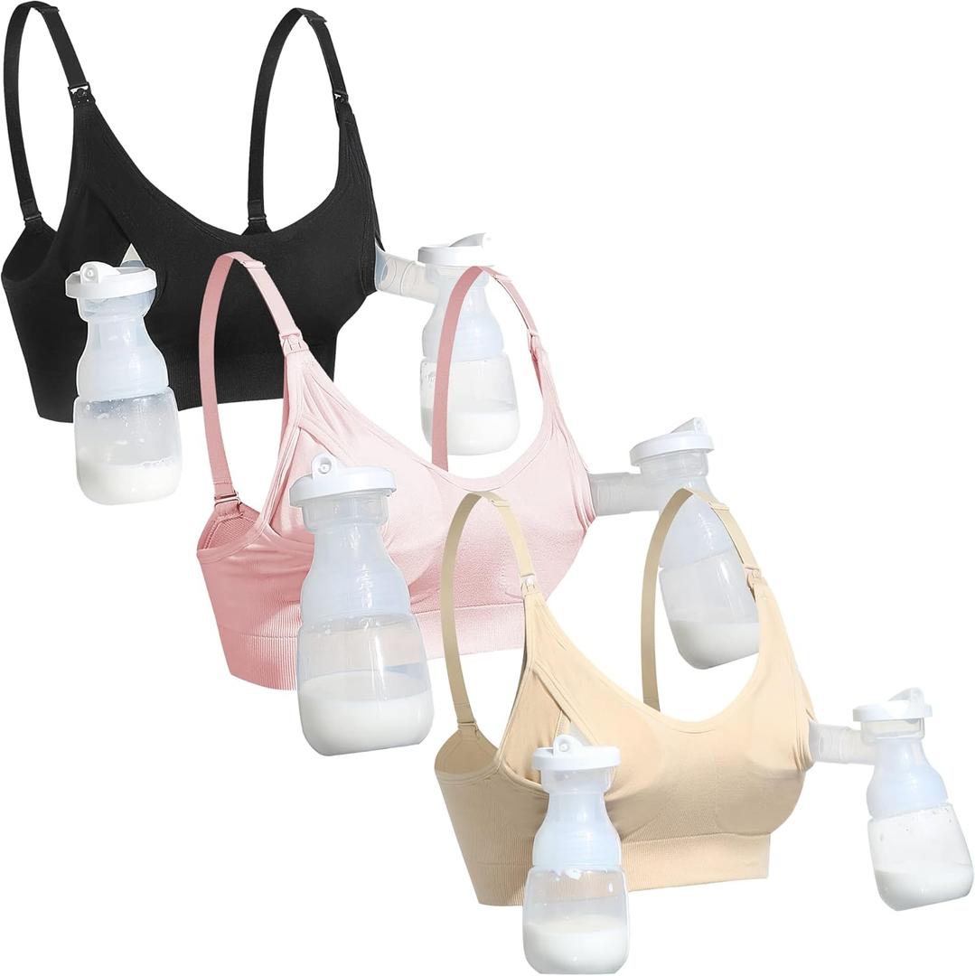 GXXGE Nursing Bra Support Pumping Bra Hands Free All in One Maternity Bra Comfortable Breast No Pad Pumps Bra (Large, Black/Nude/Pink)