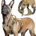 rabbitgoo Tactical Dog Harness for Large Dogs, No Pull Military Service Vest with Handle & Molle, Easy Control for Training Walking, Adjustable Reflective Straps, Brown, L