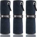 Handy Picks Microfiber Golf Towel (16" X 16") with Carabiner Clip, Waffle Pattern Golf Towel Hook and Loop Fastener - The Convenient Golf Cleaning Towel (Black)