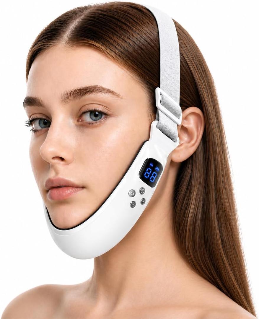 Electric Double Chin Device & V-Face Machine with 6 Modes and 12 Gear Adjustable Intensities - for Jawline Improve and Face Slimmer, Helps Obtain V-Line