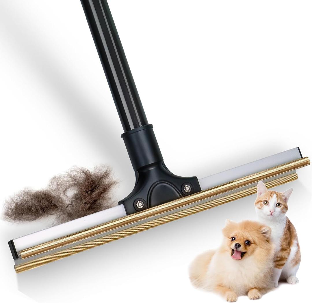 Carpet Rake for Pet Hair Removal, Reusable Dog Hair Remover with 47" Handle, Pet Hair Removal Tool with Innovative Metal Edge Design for Carpets, Rugs, Stairs, Pet Tower & Hard-to-Reach Places