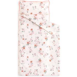 Wake In Cloud - Toddler Nap Mat with Pillow and Blanket, 100% Cotton Fabric, for Kids Girls Ages 3 Plus in Daycare Kindergarten Preschool, Roll Up Sleeping Bag, Floral Flowers (Standard - 50"x20", Light Pink)