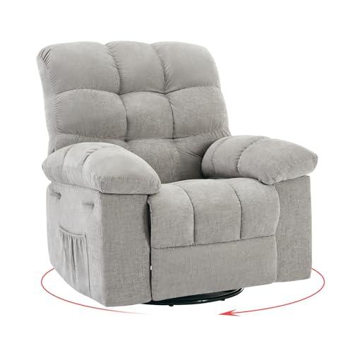 GarveeHome Rocking Recliner Chair, 360° Swivel Rocker Chair for Living Room, Upholstered Fabric Glider Nursery Chair with Side Pockets for Small Spaces, q235 Steel Frame Lazy Boy Recliner Single Sofa