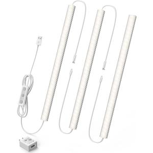 Under Cabinet Lighting Plug-in, Dimmable Under Counter Lights for Kitchen, 3pcs 12 Inch, Daylight White 4500K Linkable USB Led Light Strip, Wired Led Light Bar for Desk,Sink,Workbench (No motion sensor-3 pack)