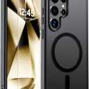 SUPFINE Magnetic for Samsung Galaxy S24 Ultra Case with Screen Protector, (Built-in Magnets) (Military Grade Drop Protection) Slim Translucent Shockproof Phone Case,Black