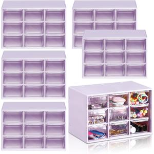 Amyhill 6 Pcs Mini Drawer Organizer Small Organizer with 9 Drawers Plastic Desktop Craft Storage Box for Office Home Room Jewelry Cosmetics Collection(Purple)