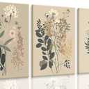 3 Pcs Vintage Botanical Wall Art Nature Floral Plants Wall Decor Daisies Dandelion Wildflower Posters Pictures Watercolor Rustic Farmhouse Canvas Prints Boho Neutral Paintings For Living Room Framed