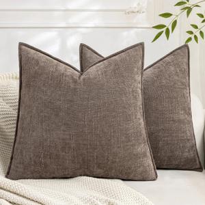 Set of 2 Soft Textured Decorative Throw Pillow Covers 18x18 Inch Cozy Farmhouse Cushion Cover Square Accent Pillow Cases for Bed Couch Sofa Living Room, Taupe Grey
